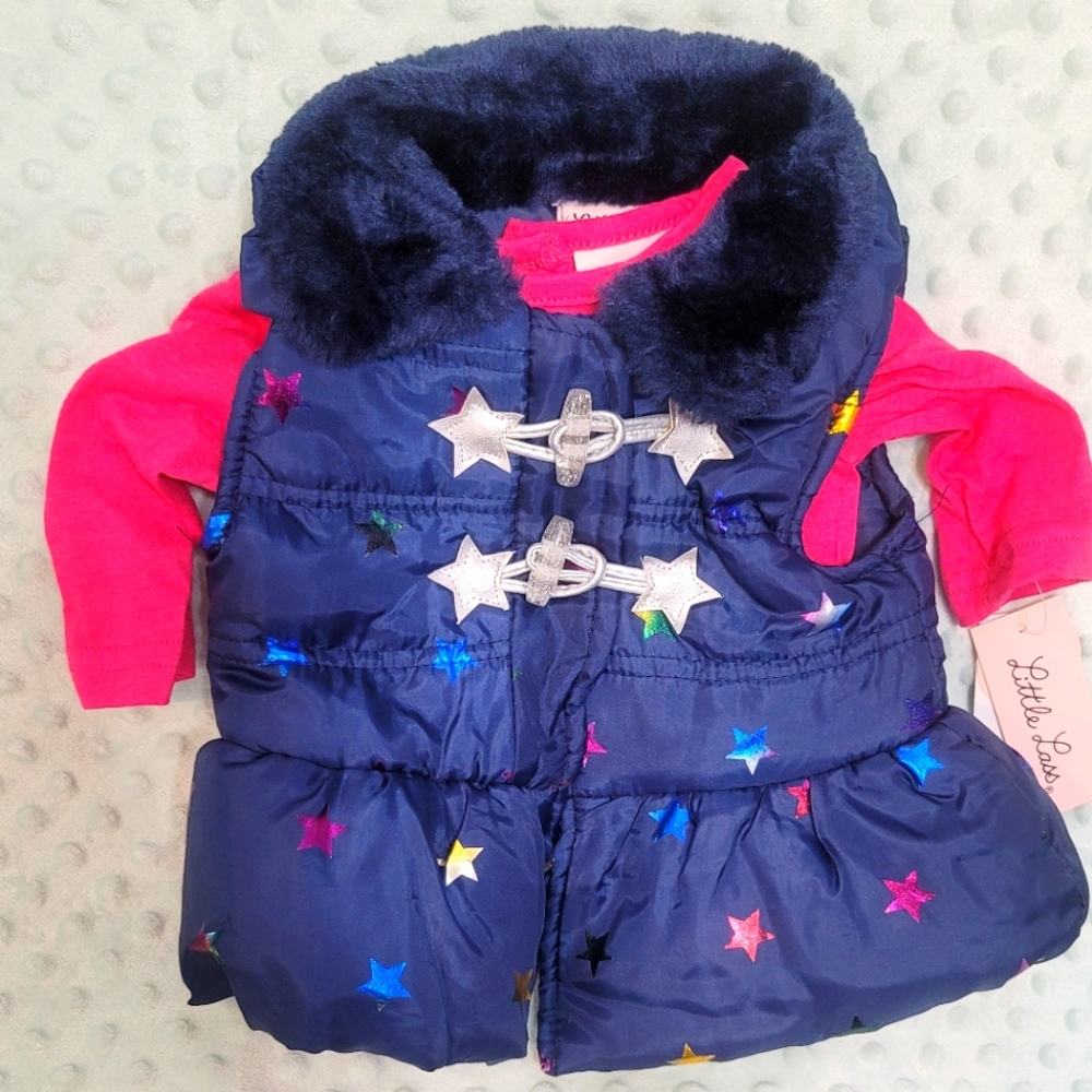 NWOT 2pc Set Baby Girls Puffer Vest and Shirt Size 3-6m